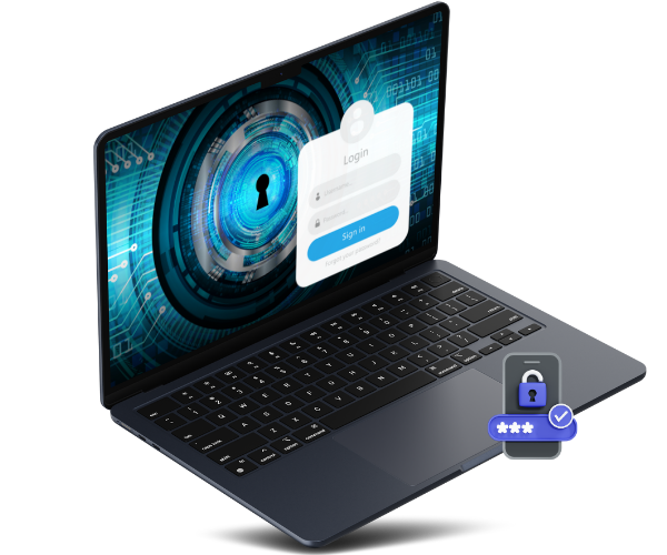 A laptop displaying a security icon, symbolizing digital protection and website security.