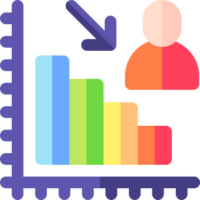 A colorful column chart with an individual positioned on it, representing low SEO rankings.